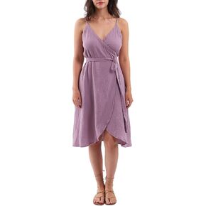 Amazhiyu Womens Summer Spaghetti Strap Sleeveless Midi Wrap Dress with Pockets
