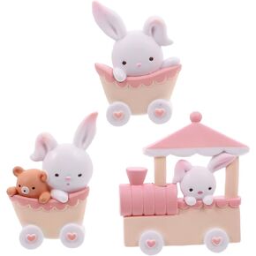 PRETYZOOM 3pcs Mini Train Ornaments Set MIninature Resin Rabbit Decoration Easter Bunny Cake Topper Figurines Dollhouse Fairy Garden Ornaments