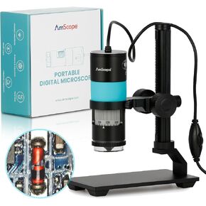AmScope 5.1MP مجهر USB رقمي احترافي مستقطب مع تكبير 10X-280X وإضاءة LED وحامل معدني للفحص الصناعي والتصنيع والهوايات HHD5100P-P in Kuwait