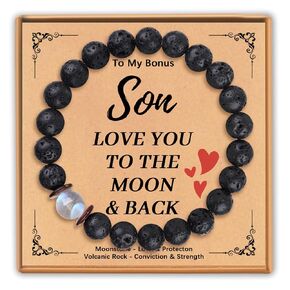 Graduation Gift for Son Teens Boys Men, Natural Volcanic Rock and Love Moonstone Bracelet for Teenage Boys 12 14 16 18 Year Old Birthday Gifts