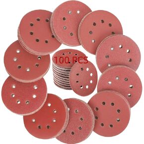 100PCS 5-Inch 8-Hole Hook and Loop Sanding Discs - 10 Grades Random Orbit Sandpaper Include 40, 60, 80, 120, 150, 180, 240, 320, 400, 600 Grits for Random Orbital Sander Discs in Saudi Arabia