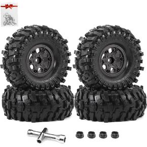 1.9 Beadlock Wheels and Tires(4pcs)， Multiple Colour Rc Wheels Suitable for All Terrain use，for 1/10 RC Crawler Car Axial SCX10 90046 UTB18 TRX4 SCX10 Pro (Green) Gifts 1/10 rc Body Clips.