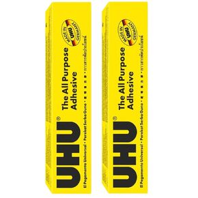 UHU All Purpose Adhesive, Fast, Strong, Crystal-Clear, Adjustable, Permanent, Transparent, 125 ml Tube, Pack of 2