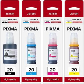 GI-20 GI20 Refill Ink Bottles Kit Compatible for Canon PIXMA G6020 G7020 G5020 MegaTank Printers, 4-Pack (170ML GI-20 Black, 70ML GI20 Color)