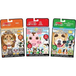 Melissa & Doug Make-a-Face Reusable Sticker Pad Animals 3-Pack (Safari, Farm, Pets) - Toddler Travel Toy Resuable Sticker Pads For Kids Ages 3+