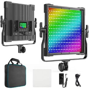RGB Video Light, 50W Full Color Photography Lights, LED Video Panel Light, 552 pcs LEDs/CRI >97, 2600K-10000K/Brightness 0-100%/0-360 Adjustable Colors/9 Applicable Scenes