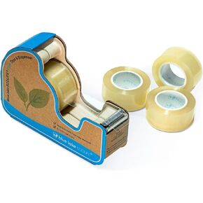 Blue Lake ECOLIFE Plastic Free Tape Dispenser with 4 Rolls 3/4 in x 630 in Transparent Tape, Tape Dispenser Desk for Gift Wrapping, Office, Home, School