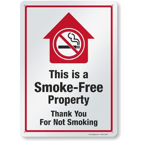 SmartSign 14 x 10 inch “This Is A Smoke-Free Property - Thank You For Not Smoking" Metal Sign, 40 mil Laminated Rustproof Aluminum, Red, Black and White