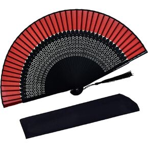 Hand Held Fan for Women Foldable, Chinese Japanese Vintage Bamboo Silk Folding Fans Hand Fan for Dance Music Festival Wedding Church Decoration (Sexy Bamboo)
