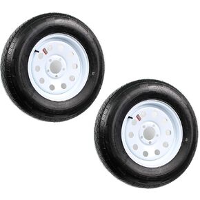 eCustomRim 2-Pack Radial Trailer Tires On Rims ST205/75R15 205/75-15 5 Lug White Modular Wheel - 6 Year Warranty w/Free Roadside