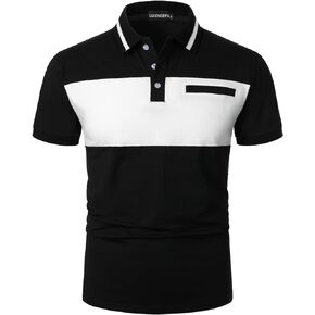 Mens Polo Shirts Short Sleeve Casual Color Block Golf Polo T Shirt Stylish Contrast Collar Cotton Tops for Men