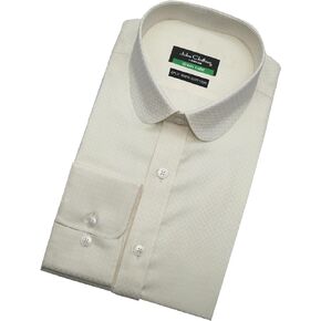 John Clothier Jacquard Cream Dobby Checks Penny Edwardian Retro Collar Cotton Men Formal Dress Shirt 900-89