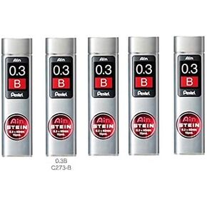 Pentel Ain Mechanical Pencil Leads 0.3mm B, 5 Pack/total 75 Leads Value Set