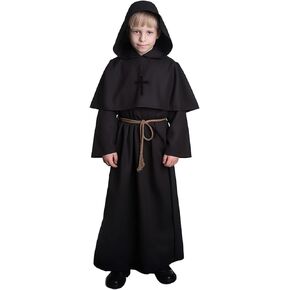 Medieval Monk Robe for Kids Renaissance Priest for Boy Halloween Cosplay Costume Cloak