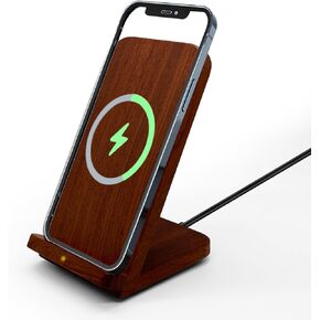 Natural Wood Wireless Charging Stand Charger for Apple iPhone, Samsung Galaxy, Google Nexus, Google Pixel, LG, Motorola Huawei, Android, Qi
