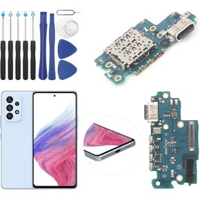 موصل قفص الاتهام لسامسونج غالاكسي A53 5G SM-A536U USB شحن ميناء الكابلات المرنة استبدال ل A53 5G SM-A536U نوع C شاحن قفص الاتهام مجلس موصل مع أدوات