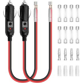 Zimuqi 2 Pack 12V 13.8inch Fused Replacement Cigarette Lighter Male Plug with 4 PCS 10A Fuse 4 PCS 15A Fuse Extension Cable