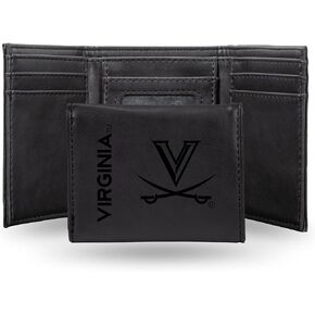 NCAA Virginia Cavaliers Men’s Billfold Tri Fold Wallet- Premium 10 Pocket Laser-Engraved Team Logo on Vegan Leather- Minimalist Design, Flip ID Window, Credit Card Holder- Ideal Men’s Gift