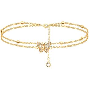 COLORFUL BLING Butterfly Anklet Adjustable Layered Anklet Summer Beach Holiday Jewelry Gift for Women Girls