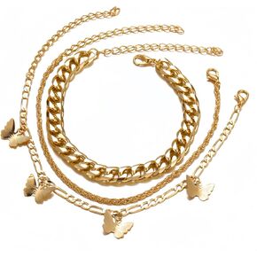 14k Gold Ankle Bracelets,Anklets for Women,Women’s Waterproof Anklet Bracelet,Cuban Link Anklets Set,Girls' Dainty Filled Beach Anklets Bracelets Jewelry for Women,Non Tarnish,Gold Plated