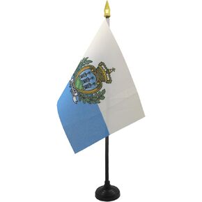 AZ FLAG San Marino Table Flag 4'' x 6'' - Sammarinese Desk Flag 15 x 10 cm - Golden Spear top
