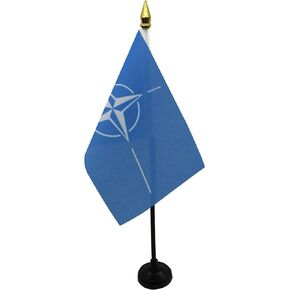 AZ FLAG NATO Table Flag 4'' x 6'' - North Atlantic Treaty Organization Desk Flag 15 x 10 cm - Golden Spear top