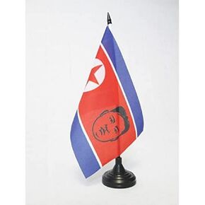 AZ FLAG North Korea with Kim Jong-un Table Flag 5'' x 8'' - Korean Desk Flag 21 x 14 cm - Black Plastic Stick and Base