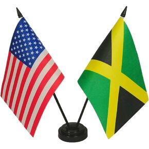 US American & Jamaica Friendship Table Flag, Jamaican Flags For Room Display, USA & Jamaica Desk Flag, US & Jamaican Twin Desk Flag Set-Miniature American & Jamaica Desktop Flag