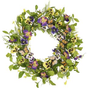 18 Inch Artificial Flower Wreath for Front Door Spring Summer Wreath with Butterflies and Silk Flowers Door Wreath for Home Wedding Farmhouse Holiday Decor