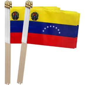 TSMD Venezuela Stick Flag Venezuelan Small Mini Hand Held Flags,5x8 Inch,12 Pack