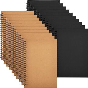 20 pcs Blank Spiral Notebook Journal A5 Soft Cover Unlined Sketchbooks Blank Sketch Book Pad Memo Notepad Sketchbook for Drawing Art Students Office Supplies 100 Pages/ 50 Sheets (Black, Light Brown)