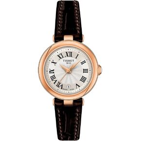 Tissot womens Bellissima 316L stainless steel case with rose gold PVD coating Dress Watch Brown T1260103601300