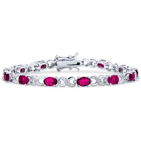 Bling Jewelry 9CT Simulated Sapphire Ruby Morganite Emerald Tourmaline Cubic Zirconia Blue Pink Green Red AAA Oval CZ Symbol Infinity Milgrain Tennis Bracelet For Women Rose Silver Plated
