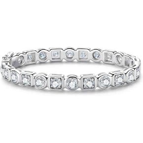 AnuClub Moissanite Tennis Bracelet Bangle Bracelets 9.6cttw D Color VVS1 925 Sterling Silver Round Cut Bezel Set Moissanite Diamond Classic Bracelets Christmas Gift for Women with Certificate 7.68in