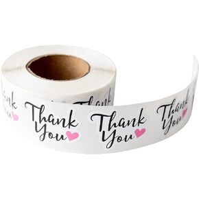Thank You Stickers - Roll of 500 Labels with Pink Hearts - Cute Mailing Envelope Seals -Small Business Shipping Supplies - Packaging Orders with Poly Mailers and Boxes