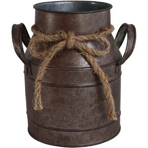 HyFanStr Shabby Chic Metal Flower Vase Rust Painted Decor Milk Can Bucket Country Primitive Jug Farmhouse Decoration Small