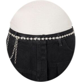 ELABEST Rhinestone Star Chain Belt Silver Belt Chain Body Chains Jewelry for Women and Girls