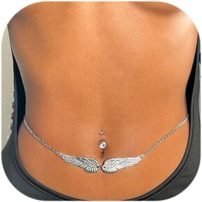 Gold Belly Chain for Women Layered Body Chain Wings Waist Chain Belt Sexy Bikini Adjustable Beads Belly Body Chain for Girls Fashion Beach Jewelry Gifts