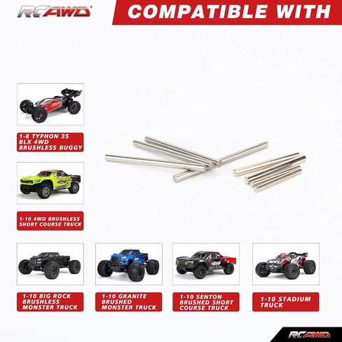 RCAWD Suspension Arms Hinge Pins Set for ARRMA 3S, Big Rock 3S, Granite Senton Vorteks Typhon 3S & Mega Upgrades, A-Arm pins Set 1/10 1/8 Part #ARAC5026#ARAC5028#ARAC5027 in Saudi Arabia