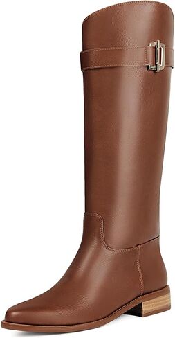 Ouepiano Riding Boots for Women Knee High Round Toe Side Zipper Metal Buckle Fashion Tall Long Boots in Saudi Arabia