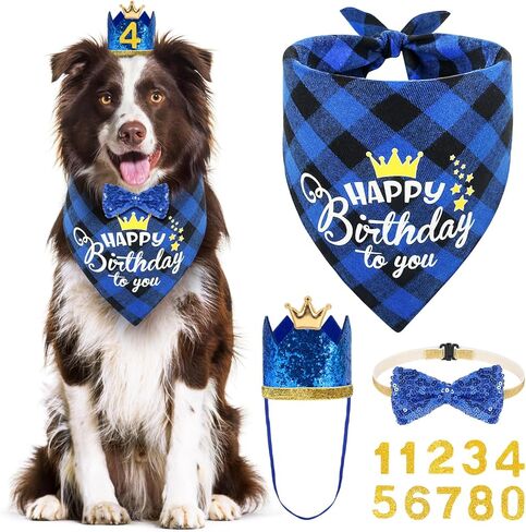 Vivifying Dog Birthday Party Supplies, Set of 4 Dog Birthday Bandanas with Crown Hat and Bow Tie, Multi Size for Small Medium Large Boy Dog Party Decorations (Large, Pink) in Saudi Arabia