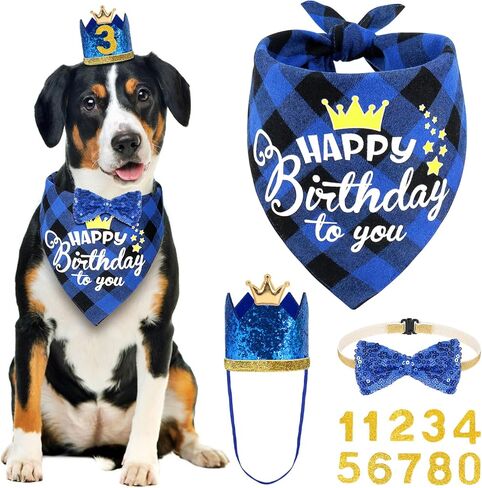 لوازم حفلات أعياد ميلاد الكلاب المفعمة بالحيوية، مجموعة من 4 مناديل عيد ميلاد للكلاب مع قبعة تاج وربطة عنق، مقاسات متعددة لتزيين حفلات الكلاب الصغيرة والمتوسطة والكبيرة (كبير، وردي) in Kuwait