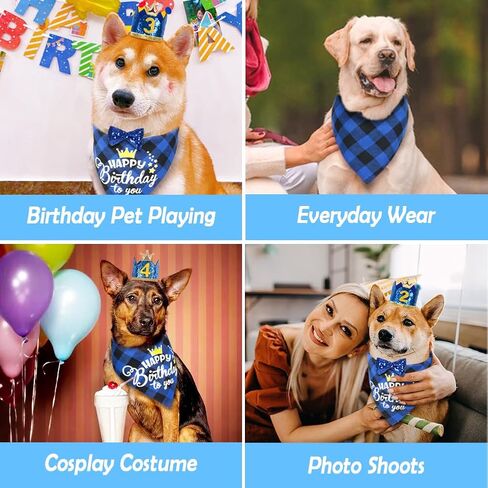 Vivifying Dog Birthday Party Supplies, Set of 4 Dog Birthday Bandanas with Crown Hat and Bow Tie, Multi Size for Small Medium Large Boy Dog Party Decorations (Large, Pink) in Saudi Arabia