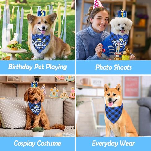 لوازم حفلات أعياد ميلاد الكلاب المفعمة بالحيوية، مجموعة من 4 مناديل عيد ميلاد للكلاب مع قبعة تاج وربطة عنق، مقاسات متعددة لتزيين حفلات الكلاب الصغيرة والمتوسطة والكبيرة (كبير، وردي) in Kuwait