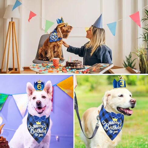 لوازم حفلات أعياد ميلاد الكلاب المفعمة بالحيوية، مجموعة من 4 مناديل عيد ميلاد للكلاب مع قبعة تاج وربطة عنق، مقاسات متعددة لتزيين حفلات الكلاب الصغيرة والمتوسطة والكبيرة (كبير، وردي) in Kuwait