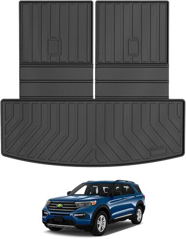 بطانة شحن مخصصة من Mixsuper لسيارة Ford Explorer 2020-2024، حصيرة صندوق السيارة لملحقات Explorer، حصيرة شحن خلفية، بطانة صندوق السيارة ومسند الظهر باللون الأسود in Kuwait