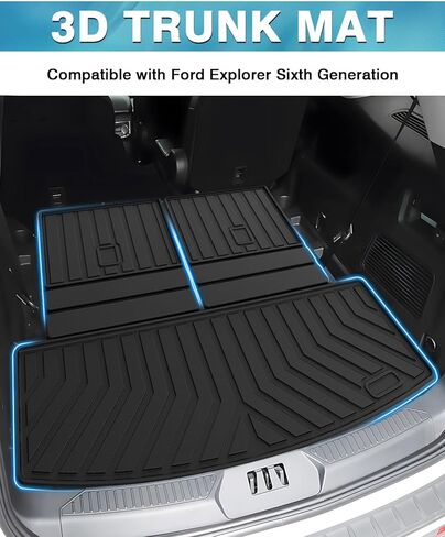 بطانة شحن مخصصة من Mixsuper لسيارة Ford Explorer 2020-2024، حصيرة صندوق السيارة لملحقات Explorer، حصيرة شحن خلفية، بطانة صندوق السيارة ومسند الظهر باللون الأسود in Kuwait