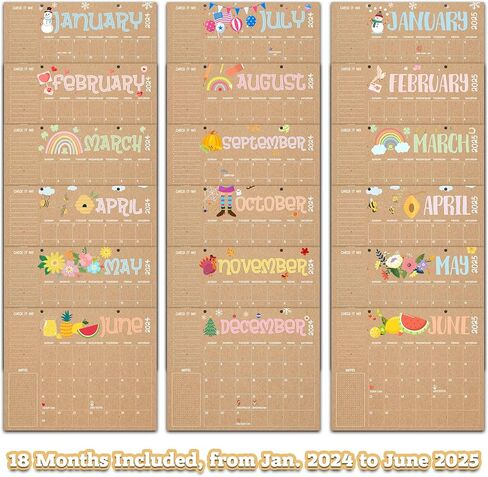 التقويم 2024-2025 تقويم معلق على الحائط لمدة 18 شهرًا، تقويم مكتب صغير لطيف، 8 × 10 بوصة مع خطافين للتعليق|يغطي يناير 2024 إلى يونيو 2025 -F01 in Kuwait