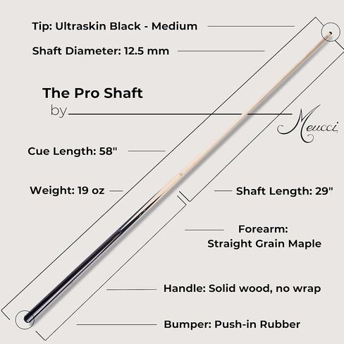 Meucci Pool Cues - عصا حمام سباحة متستر، أسود - عصا حمام سباحة أنيقة من خشب القيقب والأبنوس 19oz مع عمود انحراف منخفض، تصميم وملمس متوازن، عصي حمام سباحة عالية الجودة للبالغين، الهواة أو اللاعبين المحترفين in Kuwait