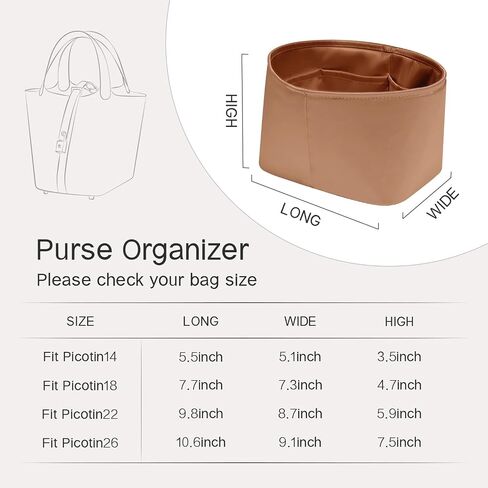 Picotin 22 Bag Insert Round, Purse Organizer Insert Compatible with Hermes Picotin Bag, Silk Bag Organizer for Picotin 22, Lightweight and Soft Touch (Oval PC22, Gold) in Saudi Arabia